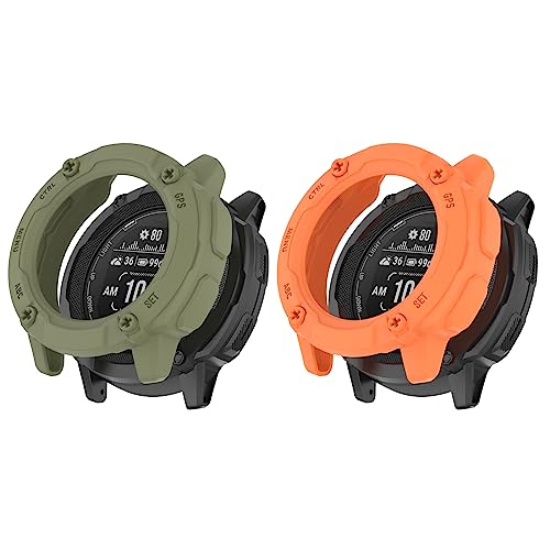 Schutzhülle kompatibel für Garmin Instinct 2X Hülle, TPU Schutzhülle Uhrenschutzschale für Instinct 2X Smart Watch Zubehör (Grün+Orange) von RuenTech