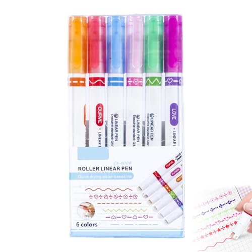 Ruhnjyg Randstifte, Doppelspitzen-Markierungsstift mit 6 verschiedenen Kurvenformen, 6 x Randdesign-Stifte, multifunktionales Scrapbook-Zubehör für Kinder und Erwachsene Ruhnjyg Randstifte, Doppelspitzen-Markierungsstift mit 6 verschiedenen Kurvenformen, 6 x Randdesign-Stifte, multifunktionales Scrapbook-Zubehör für Kinder und Erwachsene von Ruhnjyg