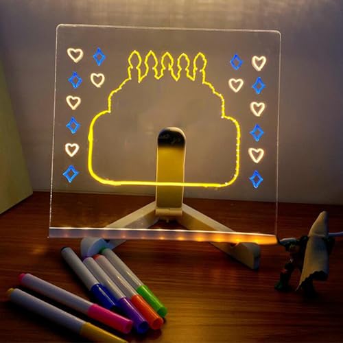 RuiDay LED Notiztafel mit Farben,Acryl Markierungstafel mit Halter & 7 bunten Stiften,Transparente Notiztafel mit Nachtlicht,Nachrichtentafel,Beleuchtetes Wordpad für Kinder,Heimbüro (15 * 15cm) von RuiDay