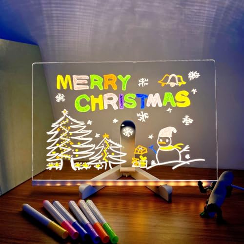 RuiDay Led Note Board with Colors, LED Nachrichtentafel mit Stift/Ständer in 7 Farben, 2025 Neu LED Notiztafel mit Farben, Lumidraw Board mit Verstellbarem Ständer Abwischbar (30 * 20cm LED) von RuiDay