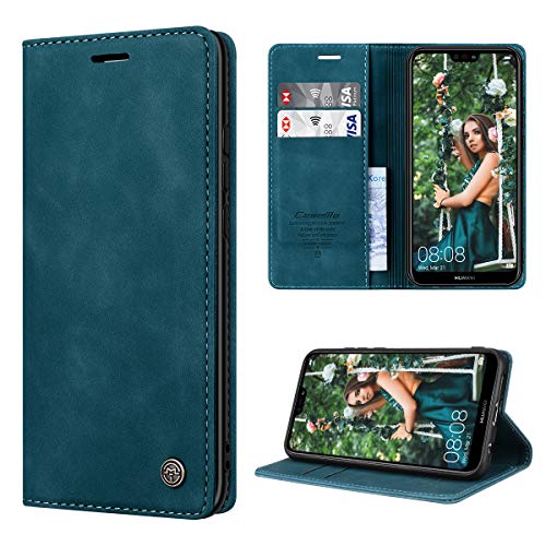 RuiPower Handyhülle für Huawei P20 Lite Hülle Premium Leder PU Flip Case Magnetisch Klapphülle Wallet Lederhülle Silikon Bumper Schutzhülle für Huawei P20 Lite Tasche - Blaugrün von RuiPower