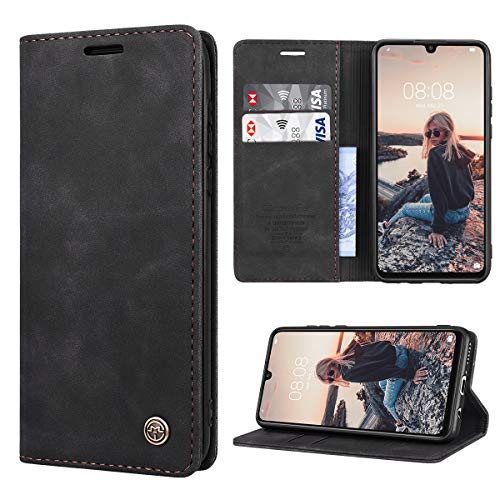 RuiPower Handyhülle für Huawei P30 Lite Hülle Premium Leder PU Flip Magnet Wallet Klapphülle Silikon Bumper Schutzhülle für Huawei P30 Lite/Huawei P30 Lite New Edition Tasche - Schwarz von RuiPower