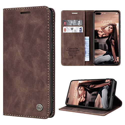 RuiPower Handyhülle für Huawei P40 Hülle Premium Leder PU Flip Case Wallet Lederhülle Klapphülle Magnetisch Silikon Bumper Schutzhülle für Huawei P40 Tasche - Koffee von RuiPower