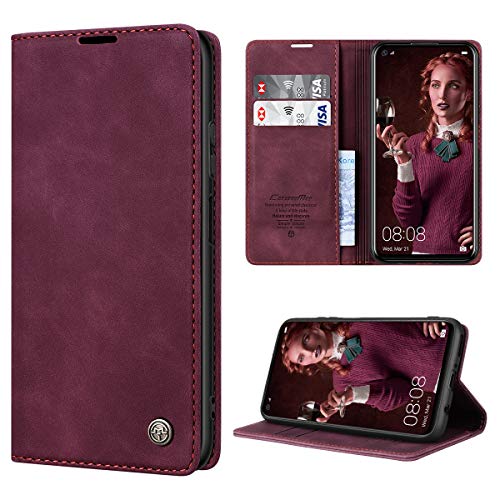 RuiPower Handyhülle für Huawei P40 Lite Hülle Premium Leder PU Flip Case Wallet Lederhülle Klapphülle Magnetisch Silikon Bumper Schutzhülle für Huawei P40 Lite Tasche - Wein Rot von RuiPower