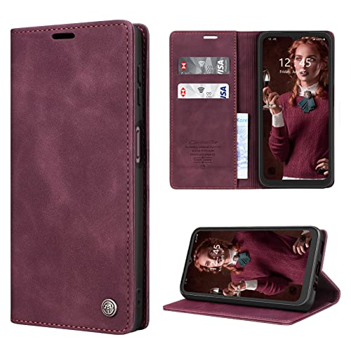 RuiPower Handyhülle für Samsung Galaxy A14 5G Hülle Premium PU Leder Flip Wallet Case Klapphülle Klappbar Lederhulle Stoßfest Silikon Bumper Schutzhülle Tasche für Samsung A14 5G - Wein Rot von RuiPower