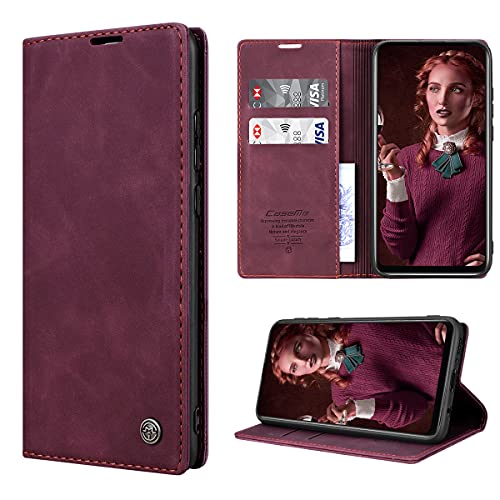 RuiPower Handyhülle für Samsung Galaxy A21s Hülle Premium Leder PU Flip Case Magnetisch Klapphülle Wallet Lederhülle Silikon Bumper Schutzhülle für Samsung Galaxy A21s Tasche - Wein Rot von RuiPower