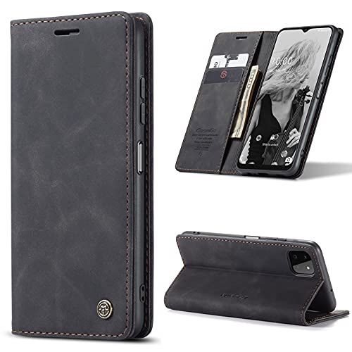 RuiPower Handyhülle für Samsung Galaxy A22 5G Hülle Premium PU Leder Flip Wallet Case für A22 5G Klapphülle Klappbar Lederhulle Stoßfest Silikon Bumper Schutzhülle für A22 5G Tasche 6.6" - Schwarz von RuiPower