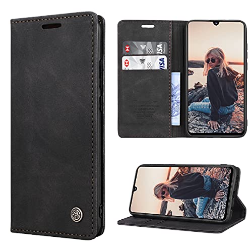 RuiPower Handyhülle für Samsung Galaxy A41 Hülle Premium Leder PU Flip Case Magnetisch Klapphülle Wallet Lederhülle Silikon Bumper Schutzhülle für Samsung Galaxy A41 Tasche - Schwarz von RuiPower