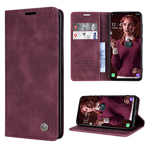 RuiPower Handyhülle für Samsung Galaxy A51 Hülle Premium Leder PU Flip Case Magnetisch Klapphülle Wallet Lederhülle Silikon Bumper Schutzhülle für Samsung Galaxy A51 4G Hülle - Wein Rot von RuiPower