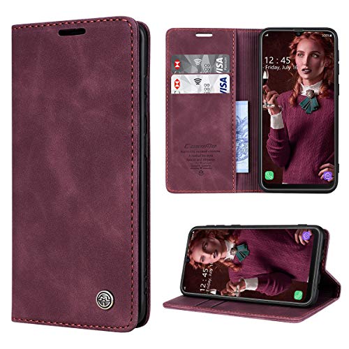 RuiPower Handyhülle für Samsung Galaxy M30s Hülle, Samsung Galaxy M21 Hülle Premium Leder PU Flip Magnet Wallet Klapphülle Silikon Bumper Schutzhülle für Samsung Galaxy M30S/ M21 Tasche - Wein Rot von RuiPower