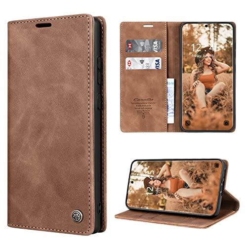 RuiPower Handyhülle für Samsung Galaxy S23 Hülle Premium PU Leder Flip Wallet Case Klapphülle Klappbar Lederhulle Stoßfest Silikon Bumper Schutzhülle Tasche für Samsung S23 - Braun von RuiPower