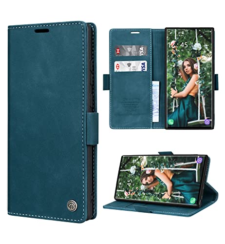 RuiPower Handyhülle für Samsung Galaxy S23 Ultra Hülle Premium PU Leder Flip Wallet Case Klapphülle Klappbar Lederhulle Stoßfest Silikon Bumper Schutzhülle Tasche für Samsung S23 Ultra - Blaugrün von RuiPower