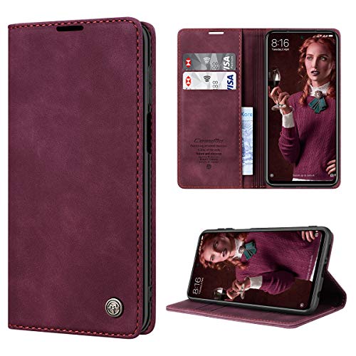 RuiPower Handyhülle für Xiaomi Redmi Note 9S Hülle, Redmi Note 9 Pro Hülle Premium Leder PU Flip Case Magnetisch Klapphülle Schutzhülle für Xiaomi Redmi Note 9S/ 9 Pro/9 Pro Max Tasche - Wein Rot von RuiPower