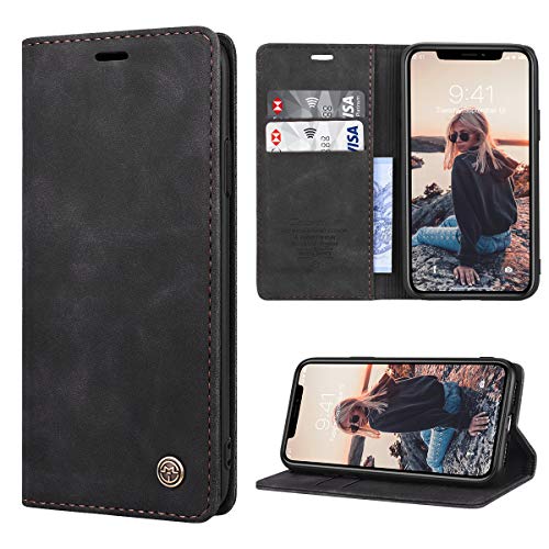 RuiPower Handyhülle für iPhone 11 Hülle Premium Leder PU Flip Case Magnet Klapphülle Lederhülle Silikon Bumper Schutzhülle für iPhone 11 Tasche (6.1'') - Schwarz von RuiPower