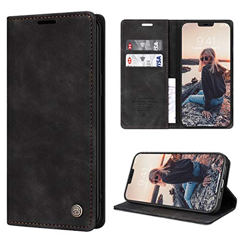 RuiPower Handyhülle für iPhone 12 Hülle/für iPhone 12 Pro Hülle Premium Leder Flip Case Magnetisch Klapphülle Wallet Lederhülle Bumper Schutzhülle für iPhone 12/für iPhone 12 Pro (6.1'') - Schwarz von RuiPower