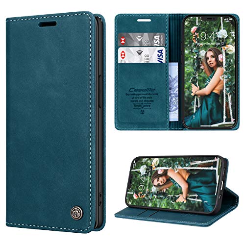 RuiPower Handyhülle für iPhone 12 Mini Hülle Premium Leder Flip Case Magnetisch Klapphülle Wallet Lederhülle mit Kartenfach Silikon Bumper Schutzhülle für iPhone 12 Mini Hülle (5.4'') - Blaugrün von RuiPower