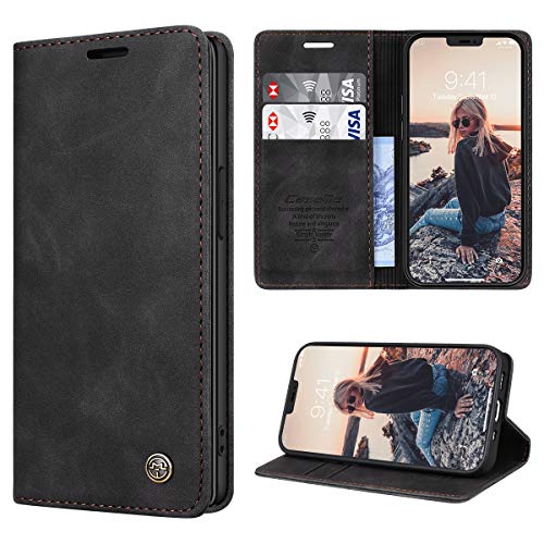 RuiPower Handyhülle für iPhone 12 Mini Hülle Premium Leder Flip Case Magnetisch Klapphülle Wallet Lederhülle mit Kartenfach Silikon Bumper Schutzhülle für iPhone 12 Mini Hülle (5.4'') - Schwarz von RuiPower