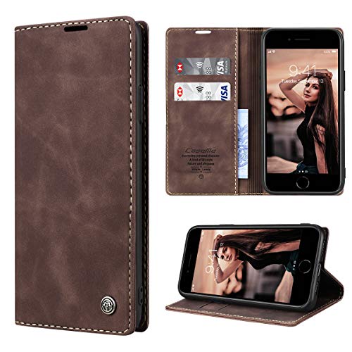 RuiPower Handyhülle für iPhone SE 2020 Hülle, iPhone 7 Hülle, iPhone 8 Hülle Premium Leder PU Flip Case Magnet Klapphülle Silikon Bumper Schutzhülle für iPhone7/ 8/ SE 2020 Tasche - Koffee von RuiPower