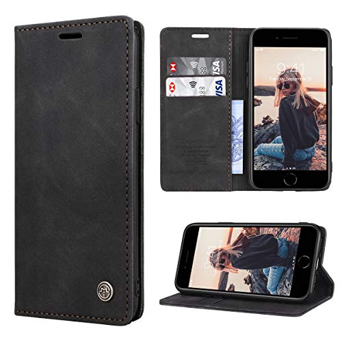 RuiPower Handyhülle für iPhone SE 2020 Hülle, iPhone 7 Hülle, iPhone 8 Hülle Premium Leder PU Flip Case Magnet Klapphülle Silikon Bumper Schutzhülle für iPhone7/ 8/ SE 2020 Tasche - Schwarz von RuiPower