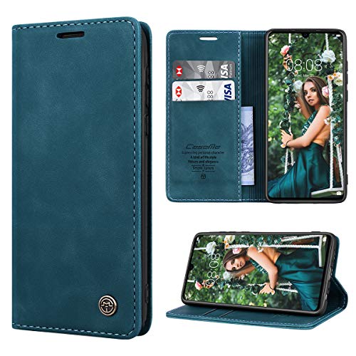 RuiPower Kompatibel für Huawei P30 Hülle Premium Leder PU Handyhülle Flip Case Wallet Lederhülle Klapphülle Klappbar Silikon Bumper Schutzhülle für Huawei P30 Tasche - Blaugrün von RuiPower