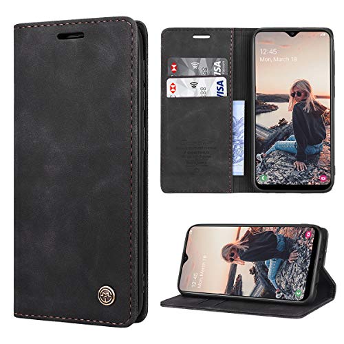 RuiPower Kompatibel für Samsung Galaxy A20E Hülle Premium Leder PU Handyhülle Flip Case Wallet Lederhülle Klapphülle Klappbar Silikon Bumper Schutzhülle für Samsung A20E Tasche - Schwarz von RuiPower