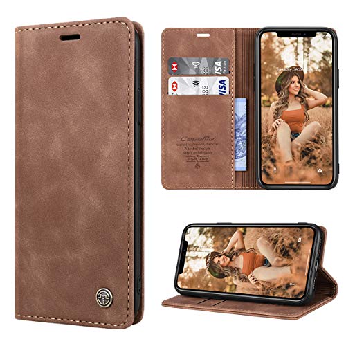 RuiPower Kompatibel für iPhone X/iPhone XS Hülle Premium Leder PU Handyhülle Flip Case Wallet Lederhülle Klapphülle Klappbar Silikon Bumper Schutzhülle für iPhone X/iPhone XS Tasche - Braun von RuiPower