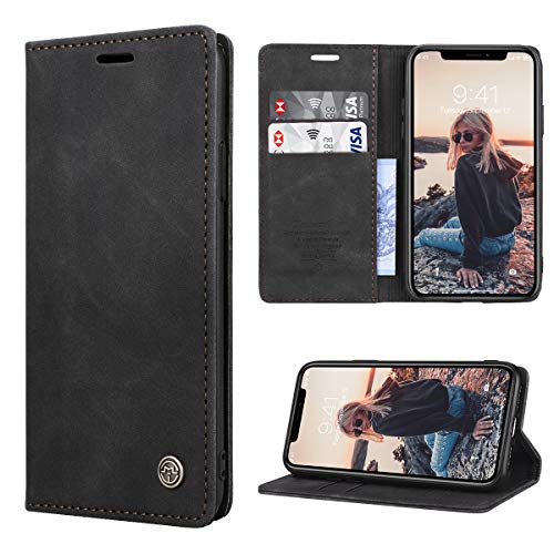 RuiPower Kompatibel für iPhone X/iPhone XS Hülle Premium Leder PU Handyhülle Flip Case Wallet Lederhülle Klapphülle Klappbar Silikon Bumper Schutzhülle für iPhone X/iPhone XS Tasche - Schwarz von RuiPower