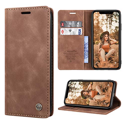 RuiPower Kompatibel für iPhone XR Hülle Premium Leder PU Handyhülle Flip Case Wallet Lederhülle Klapphülle Klappbar Silikon Bumper Schutzhülle für iPhone XR Tasche - Braun von RuiPower