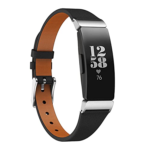 RuiRdot Inspire Watchband, Weiches Echtleder Zubehörband mit Metallschnalle Schlankes Ersatz Uhrenarmband Verstellbares Fitness Armband Kompatibel mit Inspire/Inspire HR/ACE 2 (Schwarz) von RuiRdot