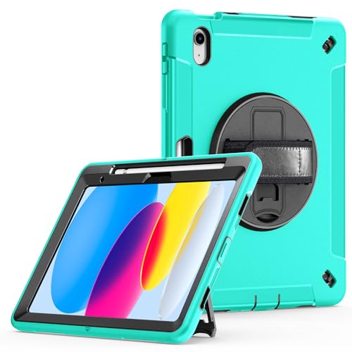 RuiRdot Shockproof Case Compatible with iPad 10th Gen, Built-in Pencil Holder, Schutzhülle mit drehbarem Ständer/Handschlaufe/Schulterriemen für iPad 10th Gen 2022 10.9 Inch (R03) von RuiRdot