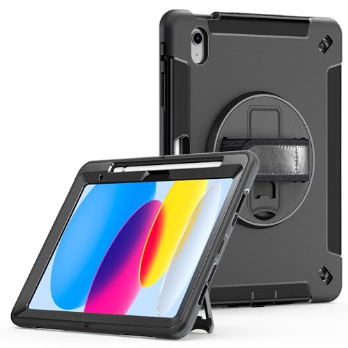 RuiRdot Shockproof Case Compatible with iPad 10th Gen, Built-in Pencil Holder, Schutzhülle mit drehbarem Ständer/Handschlaufe/Schulterriemen für iPad 10th Gen 2022 10.9 Inch (R05) von RuiRdot