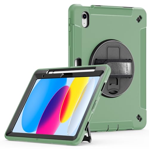 RuiRdot Shockproof Case Compatible with iPad 10th Gen, Built-in Pencil Holder, Schutzhülle mit drehbarem Ständer/Handschlaufe/Schulterriemen für iPad 10th Gen 2022 10.9 Inch (R07) von RuiRdot