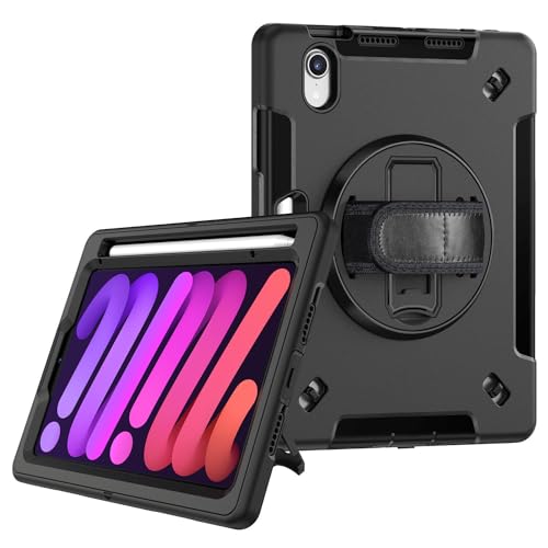 RuiRdot Stoßfestes Gehäuse kompatibel mit iPad Mini 6, Schutzhülle mit 360° drehbarem Ständer/Handschlaufe/Schulterriemen für iPad Mini 6. Generation 8,3 Zoll (R05) von RuiRdot