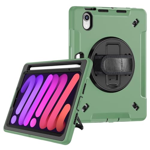 RuiRdot Stoßfestes Gehäuse kompatibel mit iPad Mini 6, Schutzhülle mit 360° drehbarem Ständer/Handschlaufe/Schulterriemen für iPad Mini 6. Generation 8,3 Zoll (R07) von RuiRdot