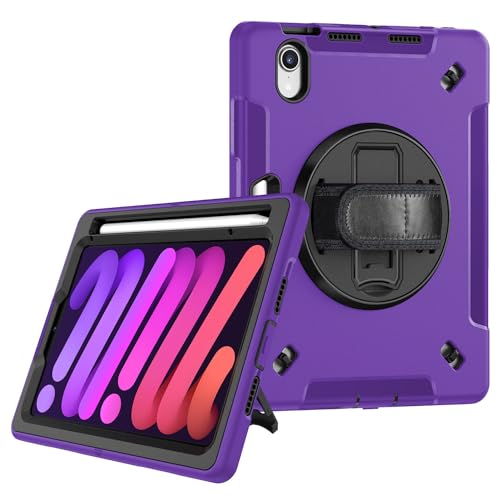 RuiRdot Stoßfestes Gehäuse kompatibel mit iPad Mini 6, Schutzhülle mit 360° drehbarem Ständer/Handschlaufe/Schulterriemen für iPad Mini 6. Generation 8,3 Zoll (R10) von RuiRdot