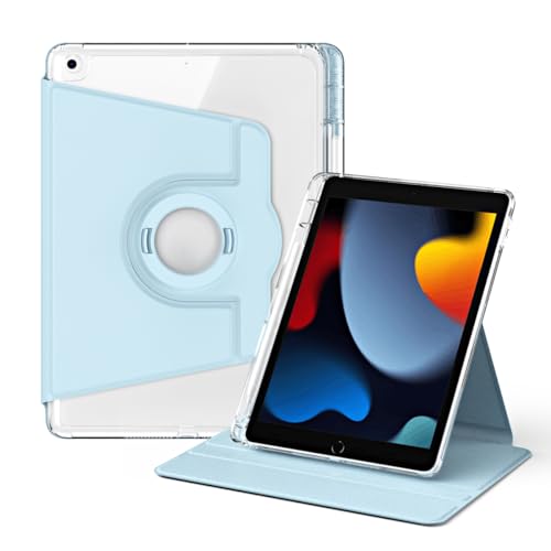 RuiRdot Tasche Kompatibel mit iPad 7/ iPad 8/iPad 9 10.2", 360 Grad drehbarer Folio-Ständer, klare Schutzhülle (Light Blue) von RuiRdot
