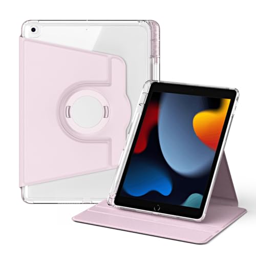 RuiRdot Tasche Kompatibel mit iPad 7/ iPad 8/iPad 9 10.2", 360 Grad drehbarer Folio-Ständer, klare Schutzhülle (Pink) von RuiRdot