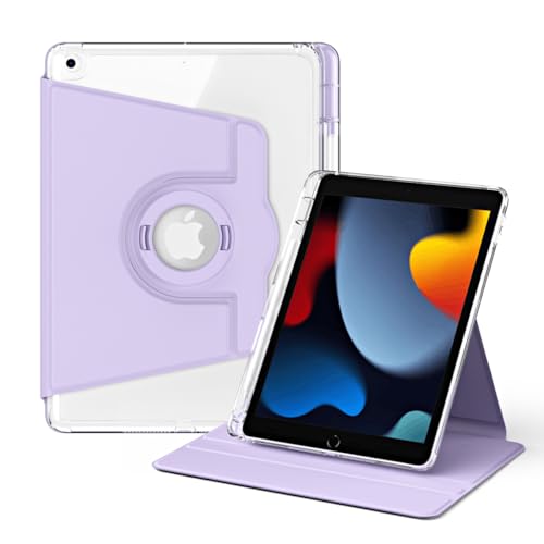 RuiRdot Tasche Kompatibel mit iPad 7/ iPad 8/iPad 9 10.2", 360 Grad drehbarer Folio-Ständer, klare Schutzhülle (Purple) von RuiRdot