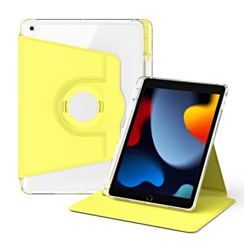 RuiRdot Tasche Kompatibel mit iPad 7/ iPad 8/iPad 9 10.2", 360 Grad drehbarer Folio-Ständer, klare Schutzhülle (Yellow) von RuiRdot