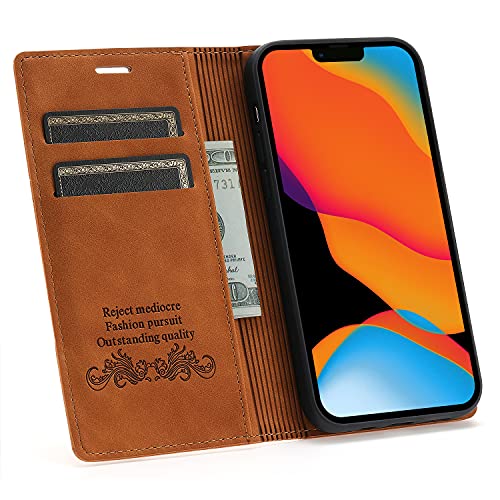 RuiRdot Tasche Wallet für iPhone 15, PU Leder Kickstand Folio Cover mit Kartenschlitzen, Magnetische Flip Case Kompatibel mit iPhone 15 6.1" (Brown) von RuiRdot