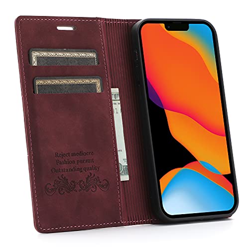 RuiRdot Tasche Wallet für iPhone 15, PU Leder Kickstand Folio Cover mit Kartenschlitzen, Magnetische Flip Case Kompatibel mit iPhone 15 6.1" (Red) von RuiRdot