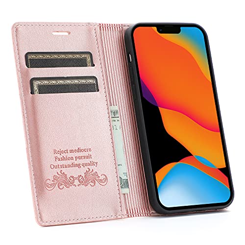 RuiRdot Tasche Wallet für iPhone 15, PU Leder Kickstand Folio Cover mit Kartenschlitzen, Magnetische Flip Case Kompatibel mit iPhone 15 6.1" (Rose Gold) von RuiRdot