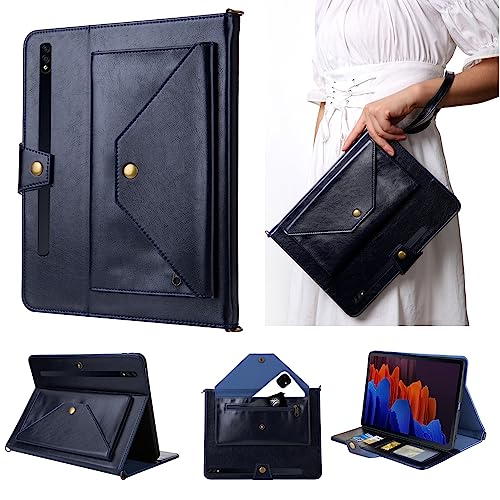 RuiRdot ultradünne PU-Ledertasche für Galaxy Tab S9 Plus 12.4''/Galaxy Tab S9 FE Plus, automatisches Aufwachen/Einschlafen, mit Handschlaufe und abnehmbarem Schultergurt (Blau) von RuiRdot