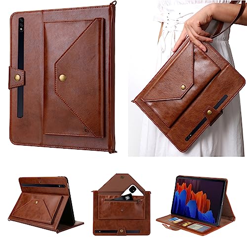 RuiRdot ultradünne PU-Ledertasche für Galaxy Tab S9 Plus 12.4''/Galaxy Tab S9 FE Plus, automatisches Aufwachen/Einschlafen, mit Handschlaufe und abnehmbarem Schultergurt (Braun) von RuiRdot