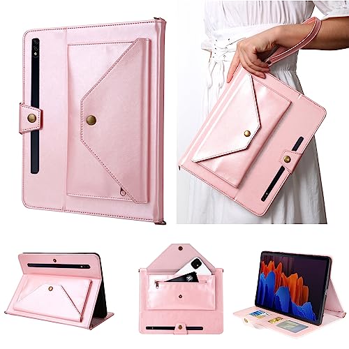 RuiRdot ultradünne PU-Ledertasche für Galaxy Tab S9 Plus 12.4''/Galaxy Tab S9 FE Plus, automatisches Aufwachen/Einschlafen, mit Handschlaufe und abnehmbarem Schultergurt (Roségold) von RuiRdot