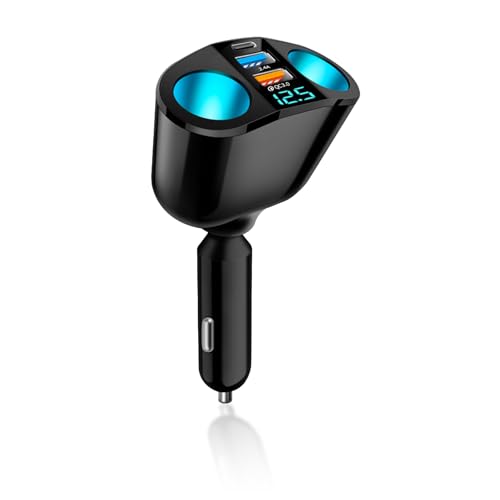 Auto Ladegerät, USB Adapter Zigarettenanzünder Verteiler, 120W & 12V/24V Car Charger mit LED Voltmeter Dual USB QC3.0 + 20W PD Port Typ C für Handy Tablet Dash Kamera von Ruikdly