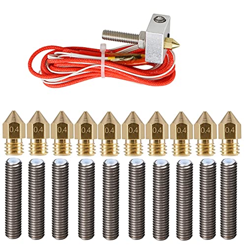 MK8 Extrusionskopf-Kit, 3D-Drucker-Extruder-Hot-End-Kit, mit 10 Stück 12V Extruder 0,4mm Düse und 10 Stück M6 30mm Extruder-Halsrohr für Anet A8 A2 MK8 Reprap 3D-Drucker von Ruimou