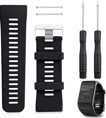 Rukoy Garmin Vivoactive HR Uhrenarmband Ersatz, Silikonarmband Smartwatch Armband Für Garmin Vivoactive HR Fitnessuhr (Schwarz) von Rukoy