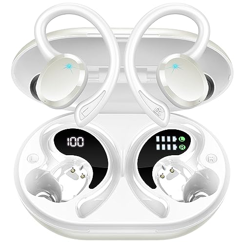 Bluetooth Kopfhörer Sport, In Ear Kopfhörer Kabellos Bluetooth 5.3 HiFi Stereo, 13 mm Treiber Wireless Earbuds mit HD Mic, 48Std Ohrhörer mit Bügel, IP7 Wasserdicht/800mAh USB-C LED Ladebox, Weiß von Rulefiss