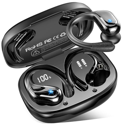 Bluetooth Kopfhörer Sport, 75Std Kopfhörer Kabellos Bluetooth 5.4, HiFi Stereo Tiefer Bass Wireless Earbud, 4 ENC Noise Cancelling Mic, IP7 Wasserdicht in Ear Ohrhörer mit Ohrhaken, USB-C LED-Anzeige von Rulefiss